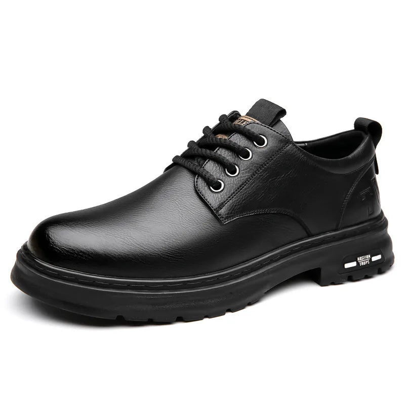 Men's Outdoor Casual Leather Shoes Lace Free Retro Soft Bottom Low-Top Work Shoes