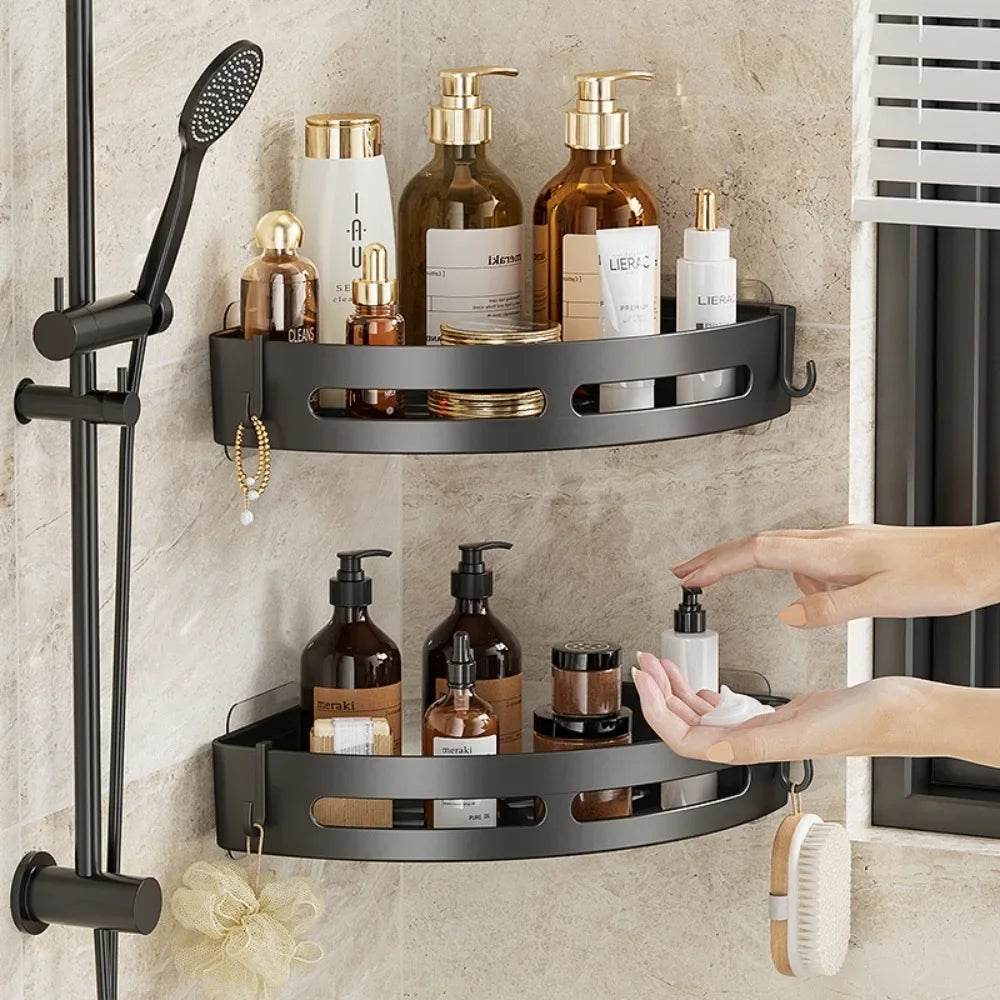 Adhensive Bathroom Shampoo Holder Shower Caddy Shelves Storage No Drill Shelf Corner Towel Holder Shelves For