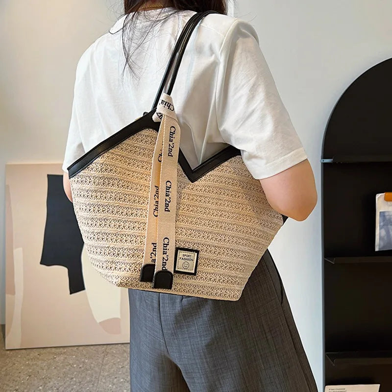 Women's Large Capacity Shoulder Bag Summer Straw Woven Basket Handbag Fashion Female Luxury Designer Beach Bag Bali Shopper Tote