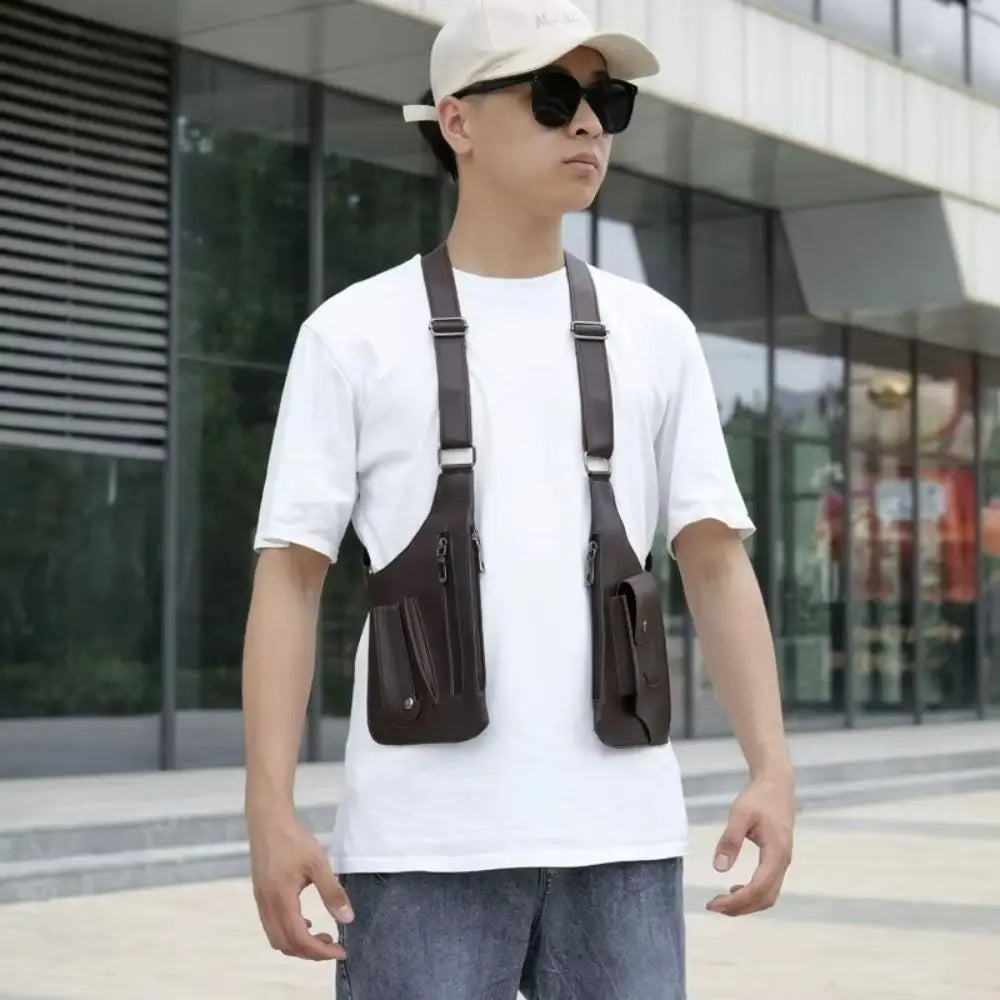 Retro Anti-theft Storage Vest Bag Multi-Pocket Leather Hidden Underarm Shoulder Concealed Multifunction Crossbody Bags Men Woman