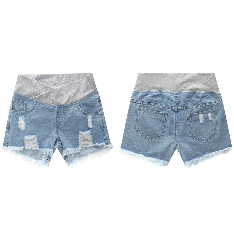 Large Size Maternity Shorts High Waisted Elastic Pregnancy Denim Pants Summer Short Jeans for Pregnant Women