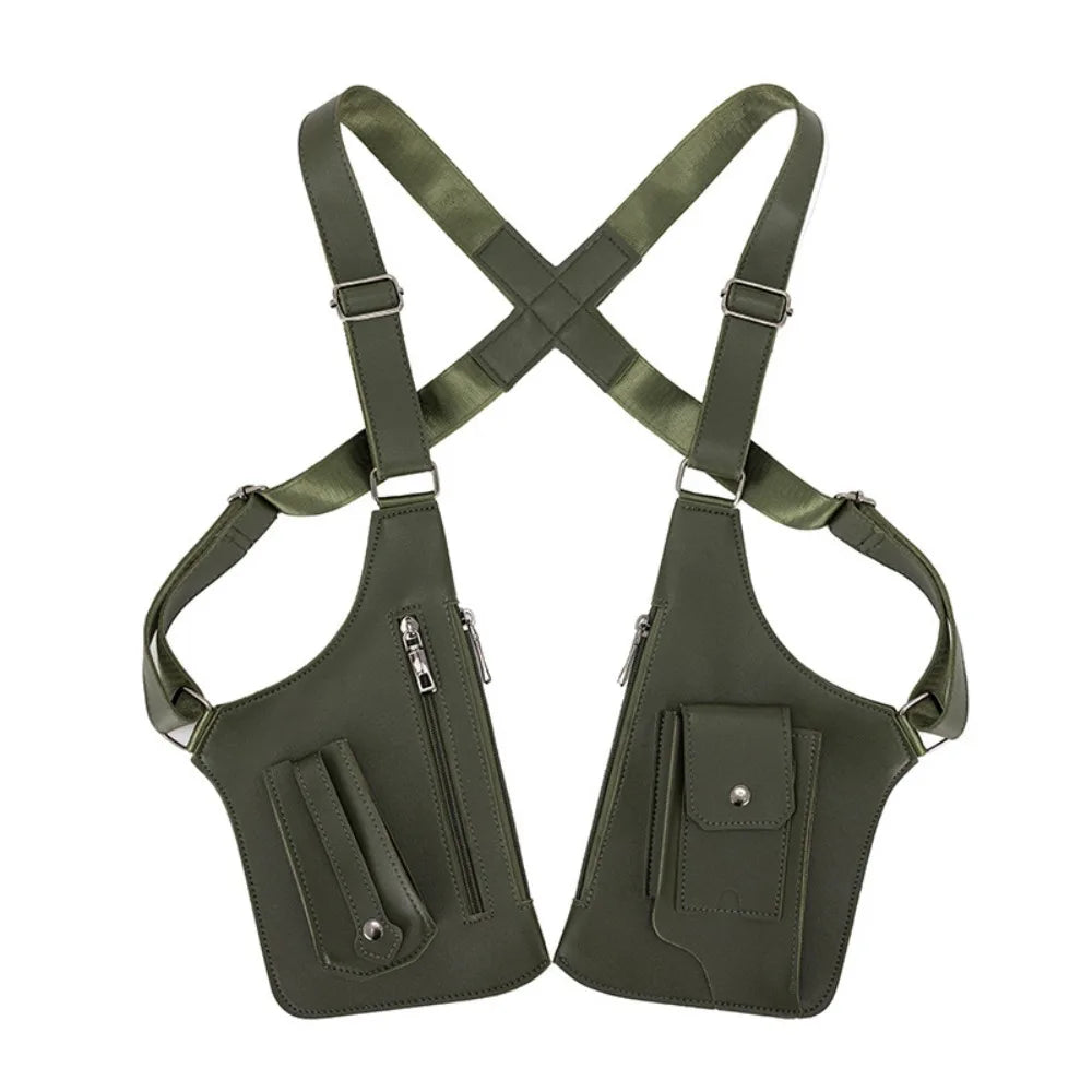 Retro Anti-theft Storage Vest Bag Multi-Pocket Leather Hidden Underarm Shoulder Concealed Multifunction Crossbody Bags Men Woman