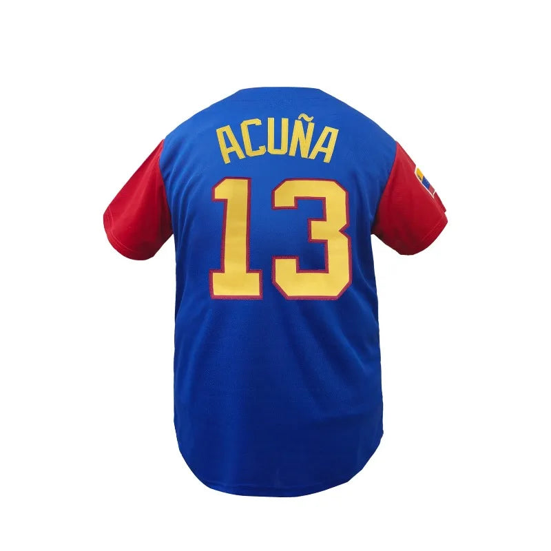Men's #13 Venezuela Color Block Baseball Jersey Classic Retro Letter Embroidery Breathable Sportswear Short Sleeve T-Shirt