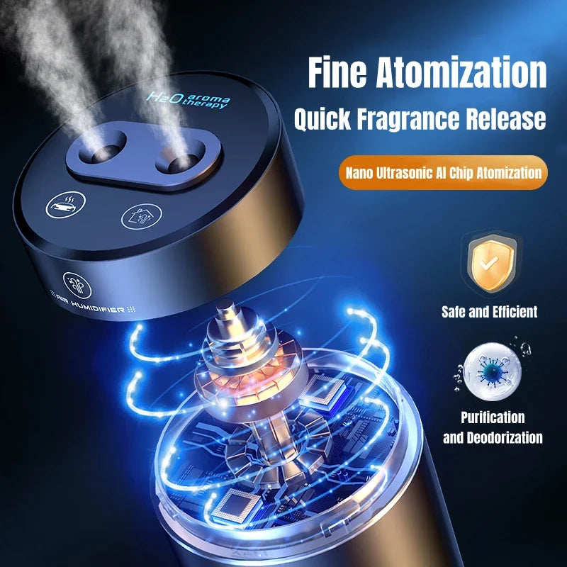 Dual Spray Car Air Humidifier Purifier Aluminium Alloy Essential Oil Diffuser 380ml Air Freshener for Auto Home Accessories