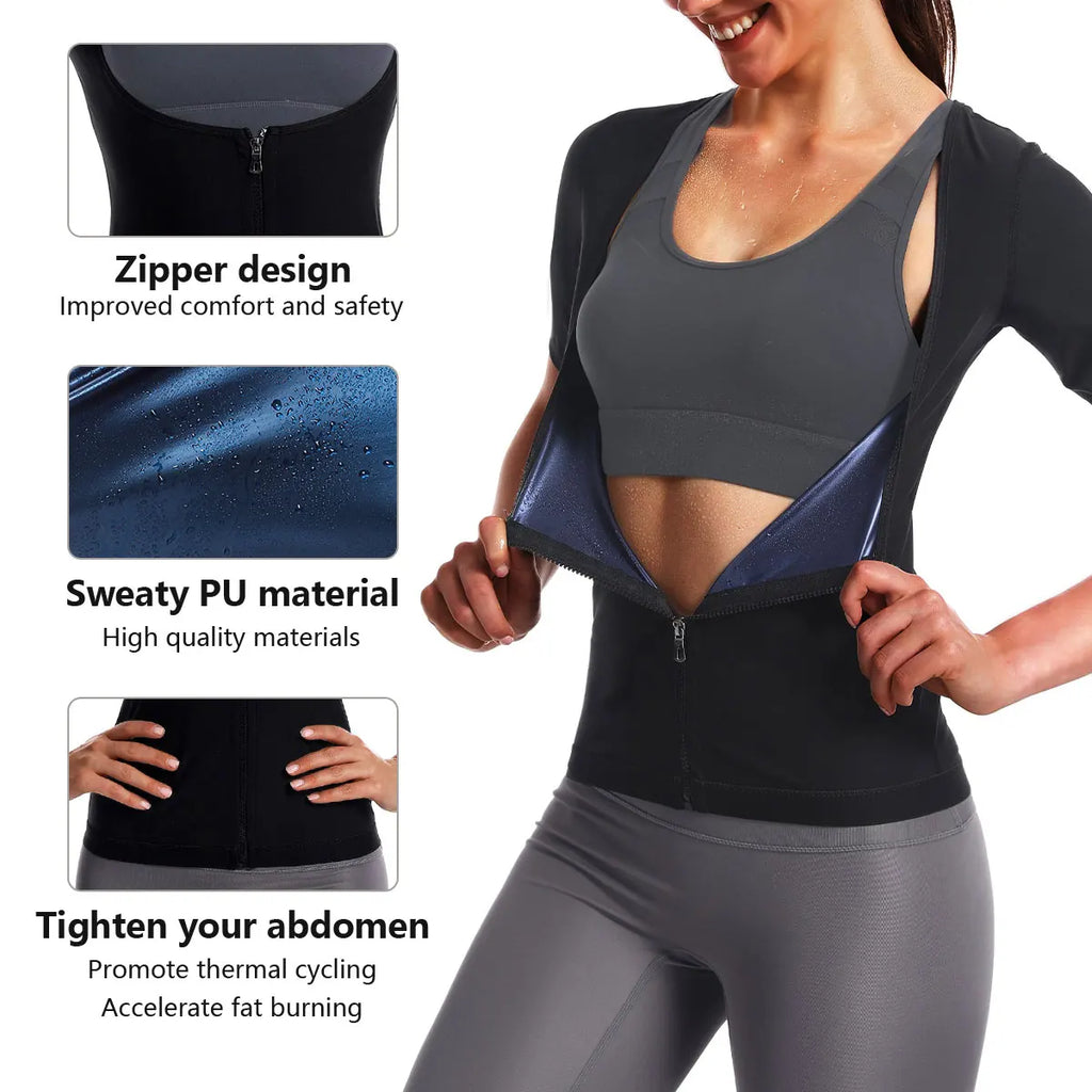 Sauna Suits for Women Weight Loss Slimming Sweat Vest Waist Trainer Fitness Body Shaper Zipper Fat Burn Trimmer Tops