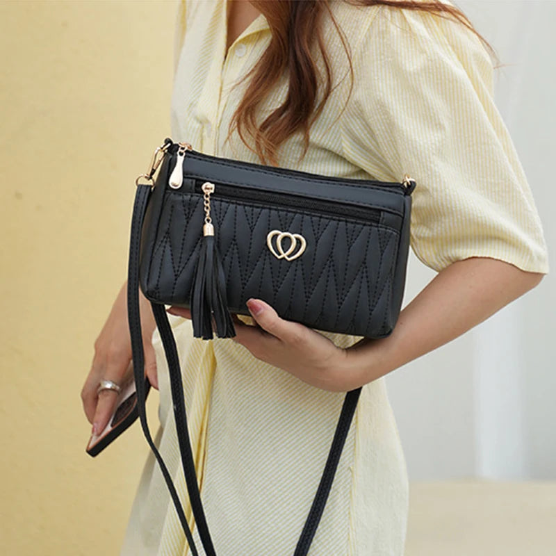 Large Capacity New Fashion PU Leather Crossbody Bags Women Zipper Shoulder Bag Embroidery Thread Purse and Handbags