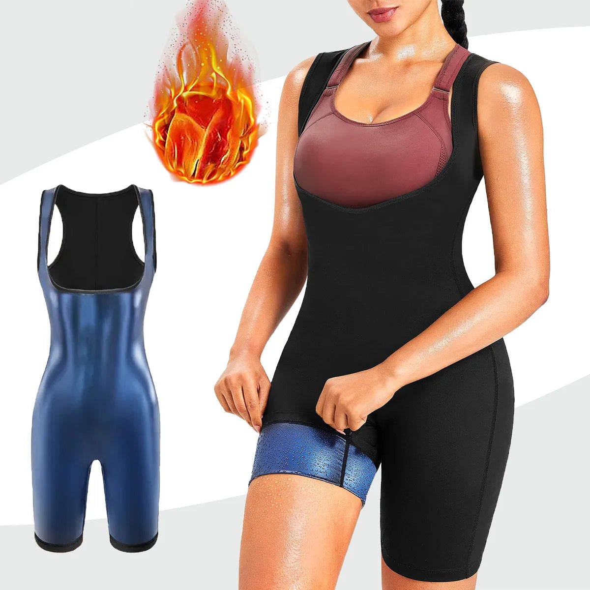 Sauna suits, women's full-body exercise jumpsuits, women's sauna suits, sweat-wicking tops, vest shaping clothes, hot jumpsuits