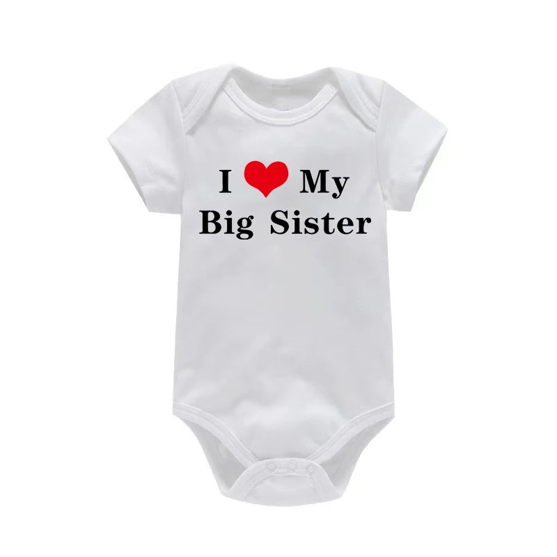 I LOVE MY Big SISTER and Brother Letter Printed Baby Outfit Newborn Short-sleeved Jumpsuit Casual Infant Romper Oneises