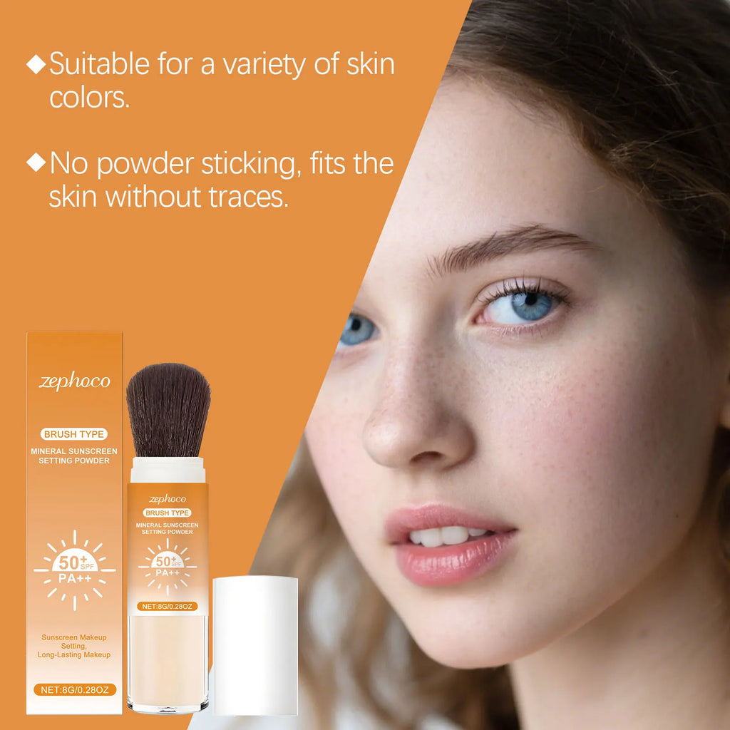 SPF 50+ Sunscreen Setting Powder Oil Control Long Lasting Matte Natural Smooth Protective Powder Outdoor Breathable Face Makeup