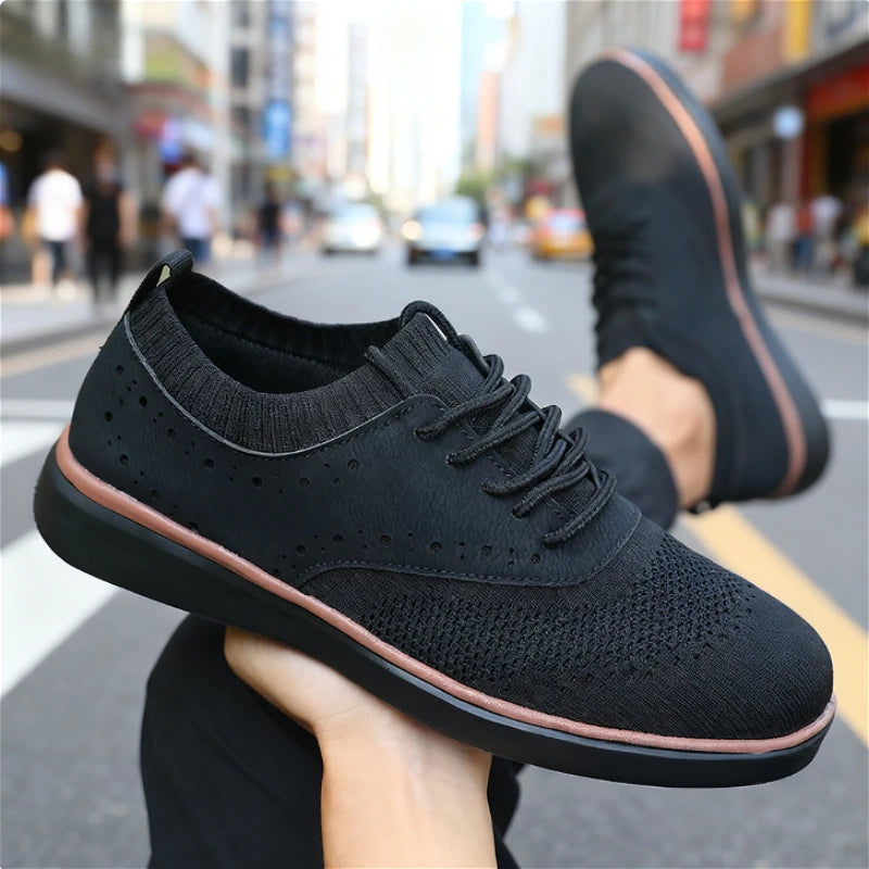 New Men's Casual Shoes Breathable Knit Upper Perforated Detail Light Non-Slip Walking Sneakers Versatile Footwear for Male