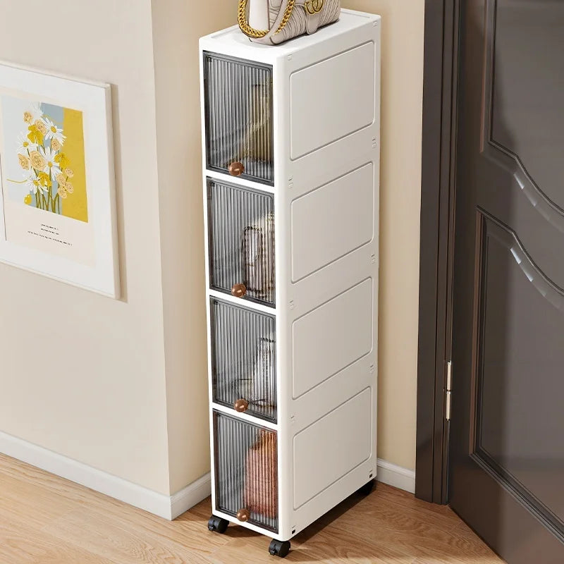 20cm-Flip lid slit storage cabinet, kitchen slit shelf, bathroom multi-layer plastic snack cabinet, narrow-edge storage cabinet