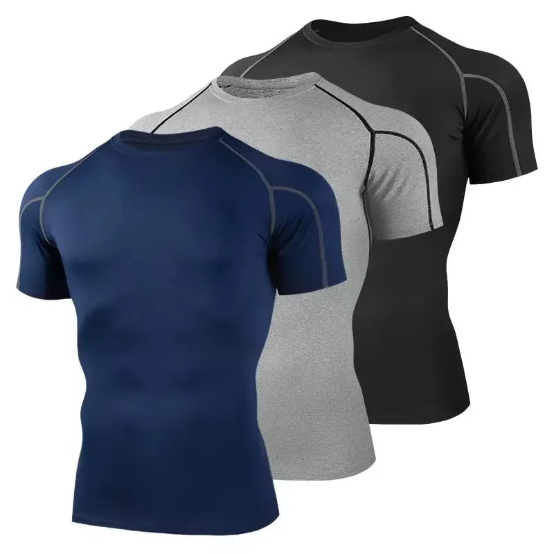 Compressed T-shirt Men's sportswear Running T-shirt Elastic Quick-drying Exercise T-shirt for men exercising in the gym