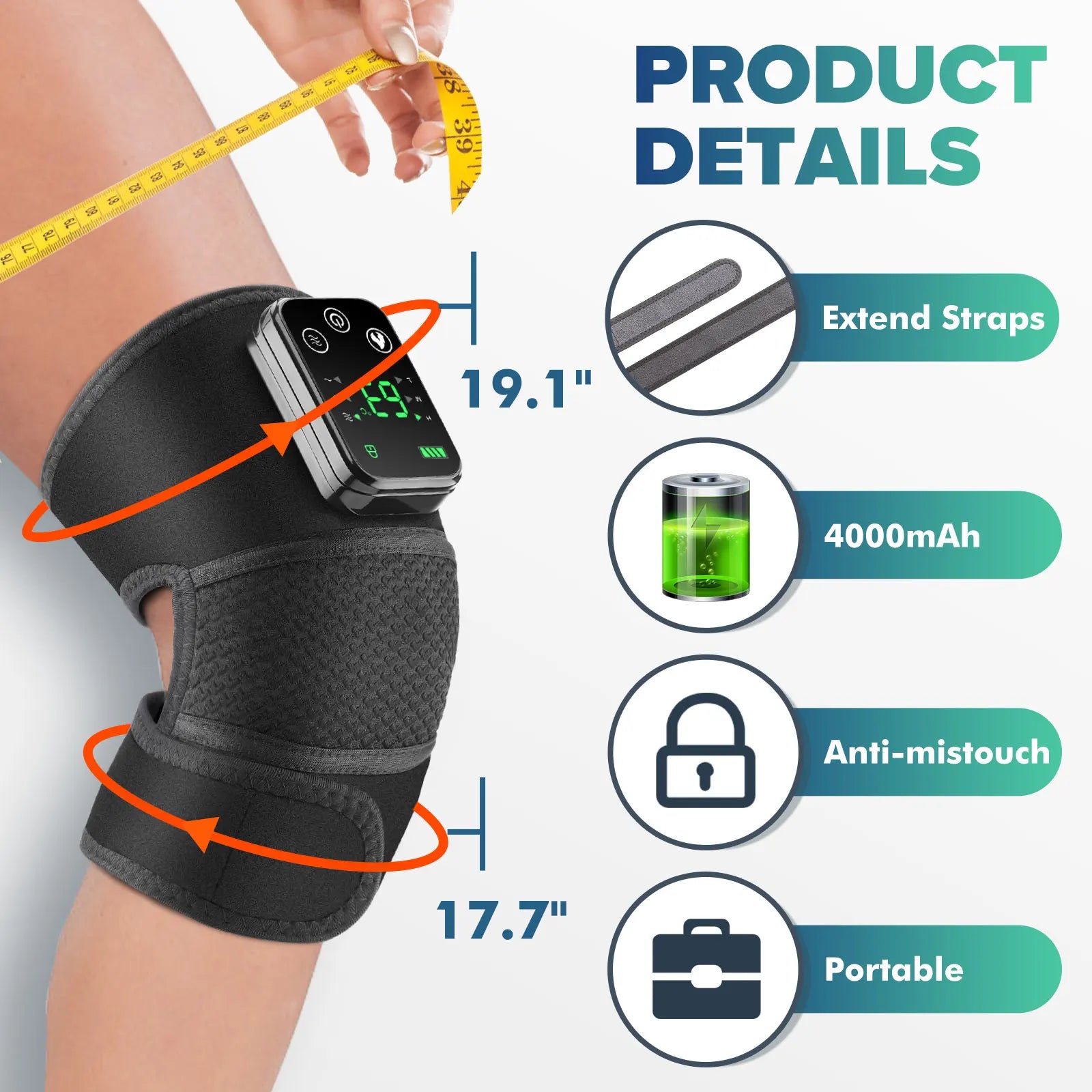 3 in 1 Cordless Thermal Knee Pad Knee Shoulder Massager Vibration Leg Arm Joint Brace Muscle Relax Joint Brace Muscle Relaxation