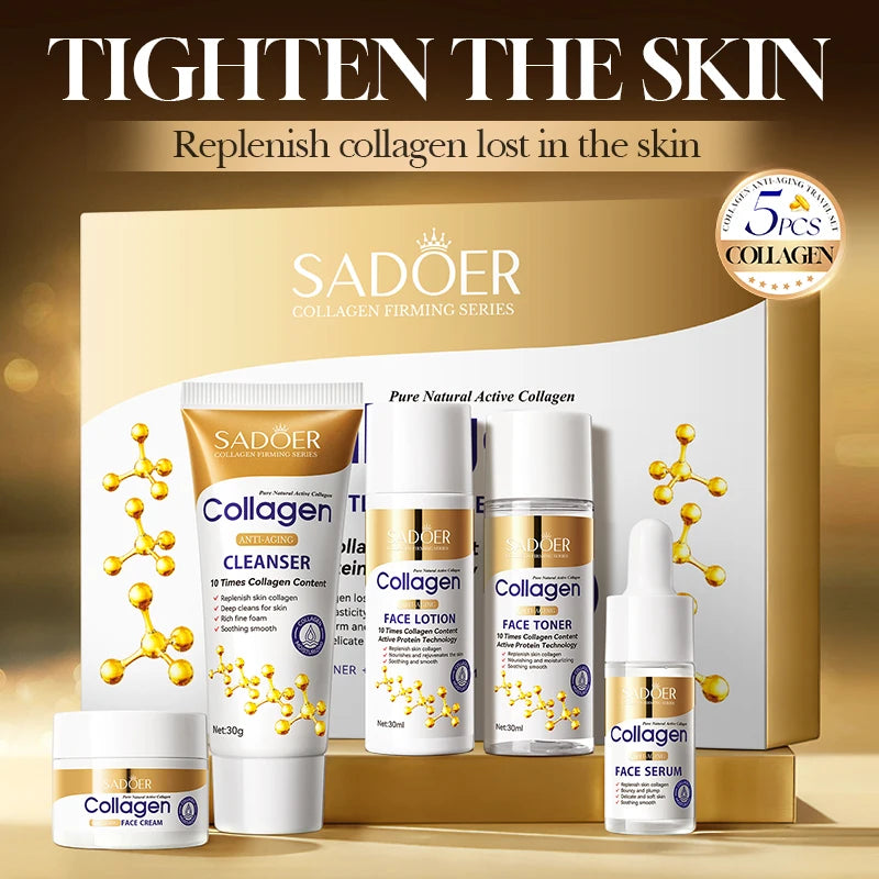 SADOER Collagen Skin Care Sets Moisturizing Face Cream Eye Cream Serum Essence Whitening Anti-Aging Facial Skin Care Kit