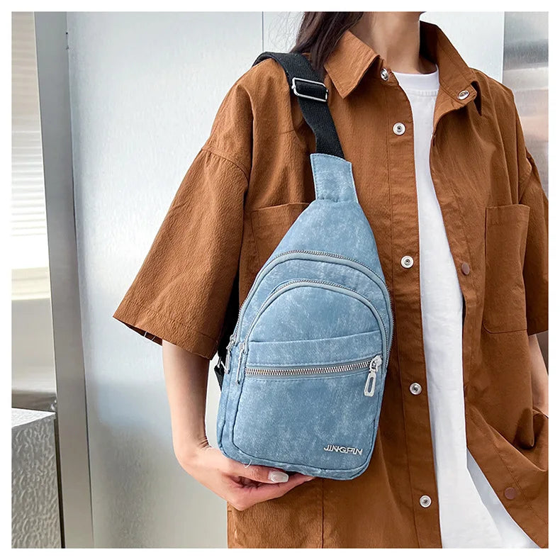 Korean version versatile soft leather men's casual chest bag large capacity travel women's shoulder crossbody bag backpack