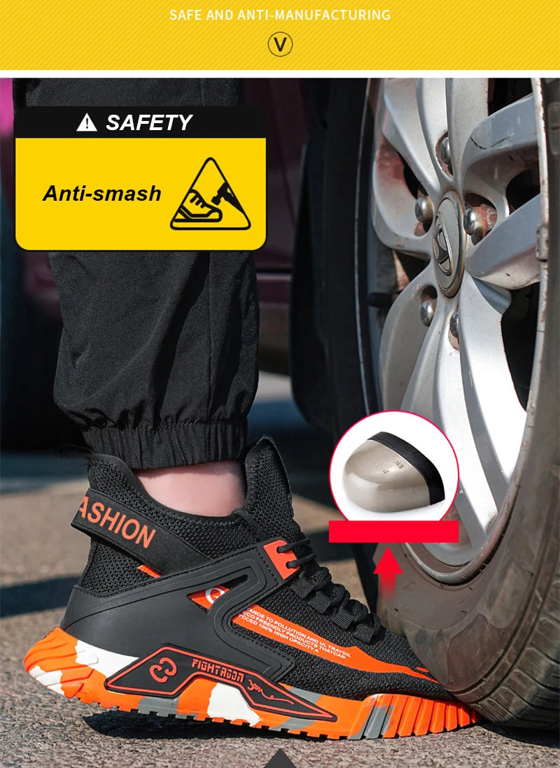 Steel Toe Anti-smash  Anti-Puncture Safety Shoes Men Lightweight Slip Resistant Work Shoes Comfortable Breathable Work Boots Men
