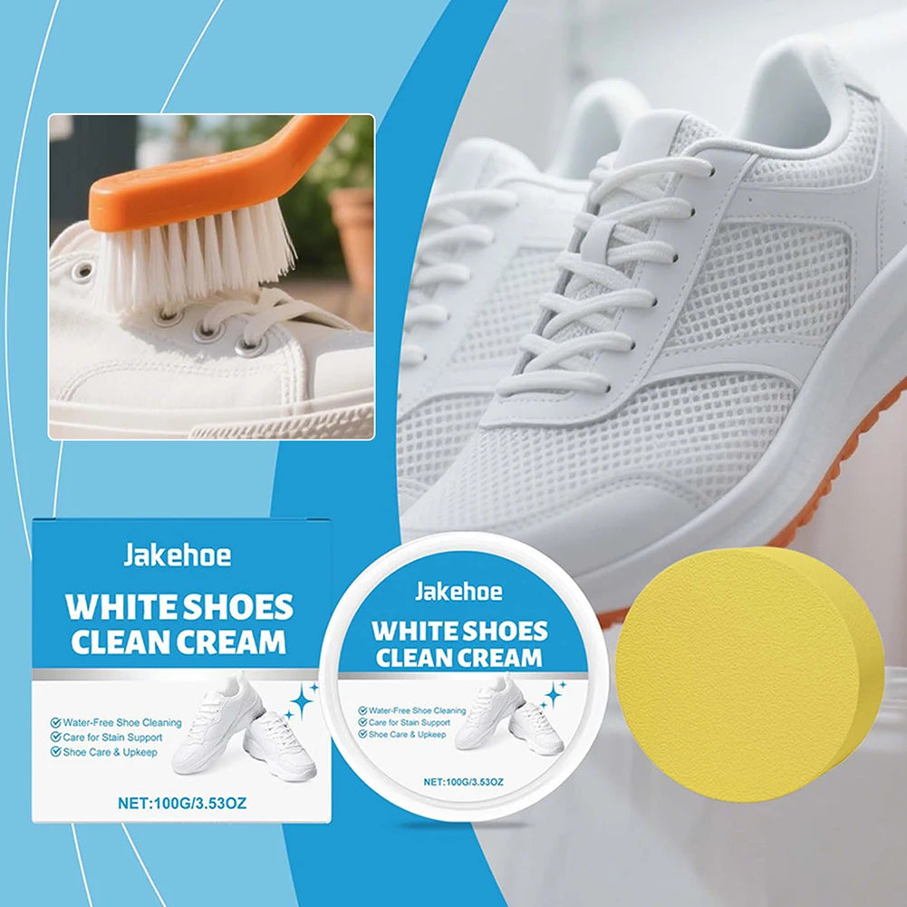 White Shoe Cleaner Cream Instants Brightening Powerful Stain Removal Gentle No-Wash Shoe Cleaning Kit For All White Shoe Types