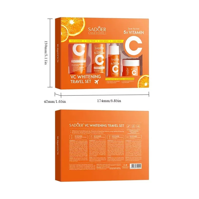 5X Vitamin C Travel Kit, 4-Piece Brightening & Hydrating Skincare Set, Antioxidant Glow Boost for Dull Skin, Winter Vacation Ess
