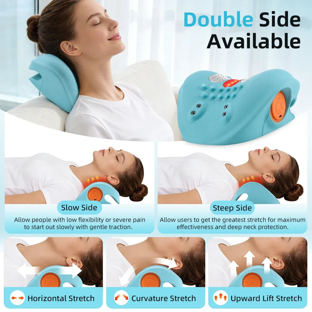 Electric Neck and Shoulder Massager Heating Pillow for Muscle Relaxation 6 Modes Cervical Traction Massage Back Neck Stretcherr