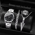 4PCS/Set Fashion Men Business Watches Simple Roma Dial Quartz Wristwatch Jewelry Set Reloj Hombre（Without Box）