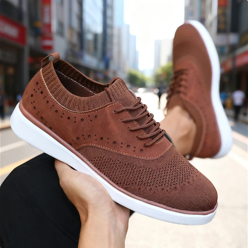 New Men's Casual Shoes Breathable Knit Upper Perforated Detail Light Non-Slip Walking Sneakers Versatile Footwear for Male