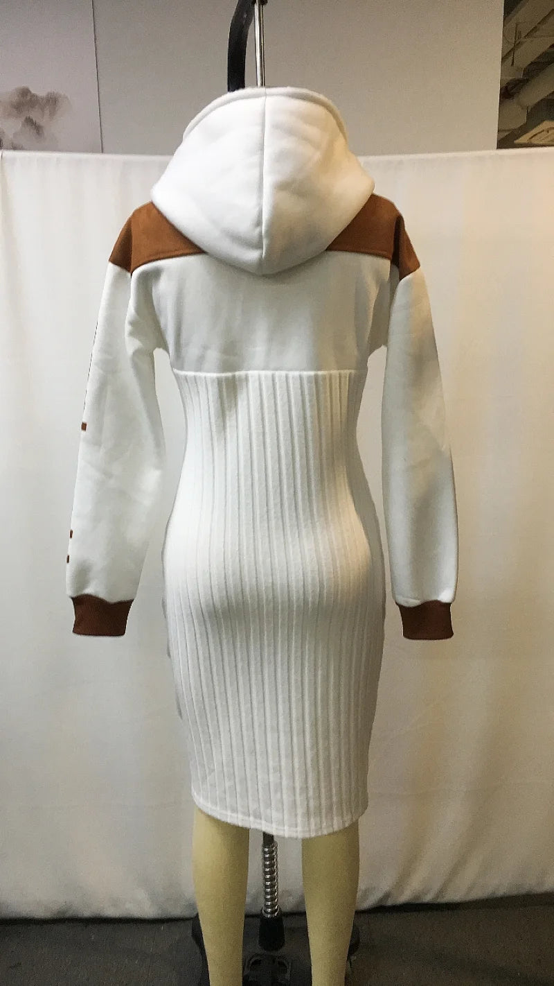 Women's Contrast Color Stitching   Hooded Long Sweatshirt