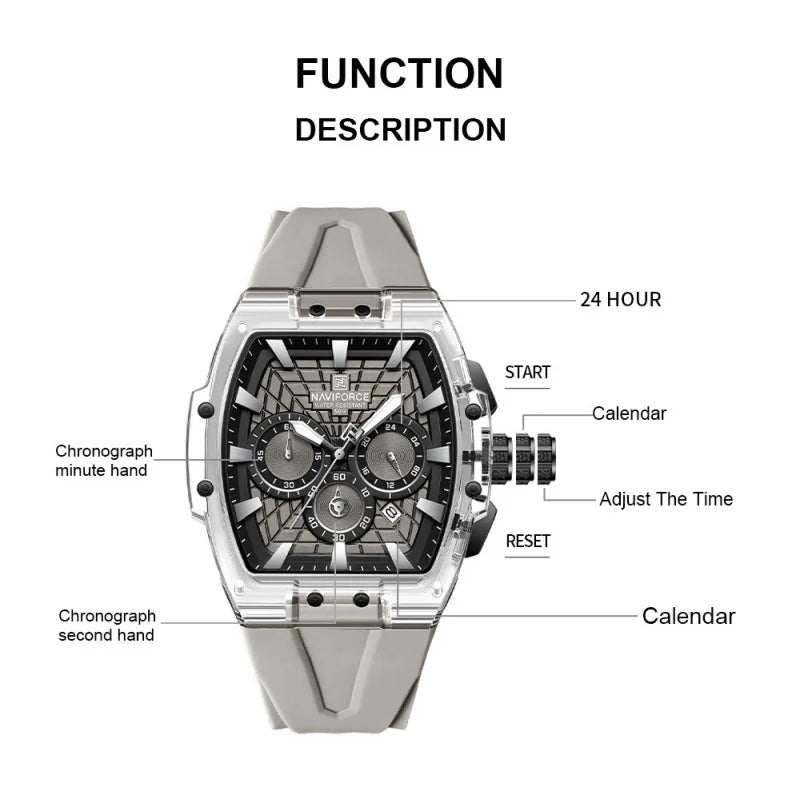 NAVIFORCE Top Brand Men Watches Multifunctional Chronograph Luminous Hands 30m Waterproof Silicone Strap Original Man Watch
