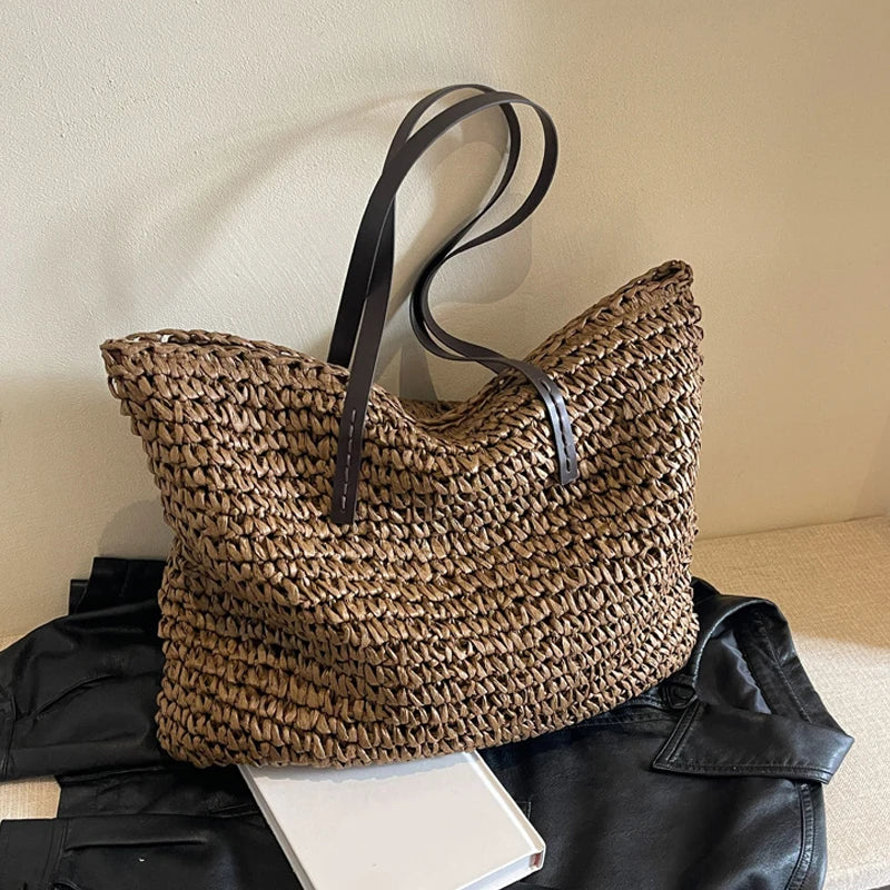 Straw Woven Tote Bags Casual Large Luxury Design Capacity Handbag Beach Shoulder Simple Women's Bag Shopping Summer bolsos