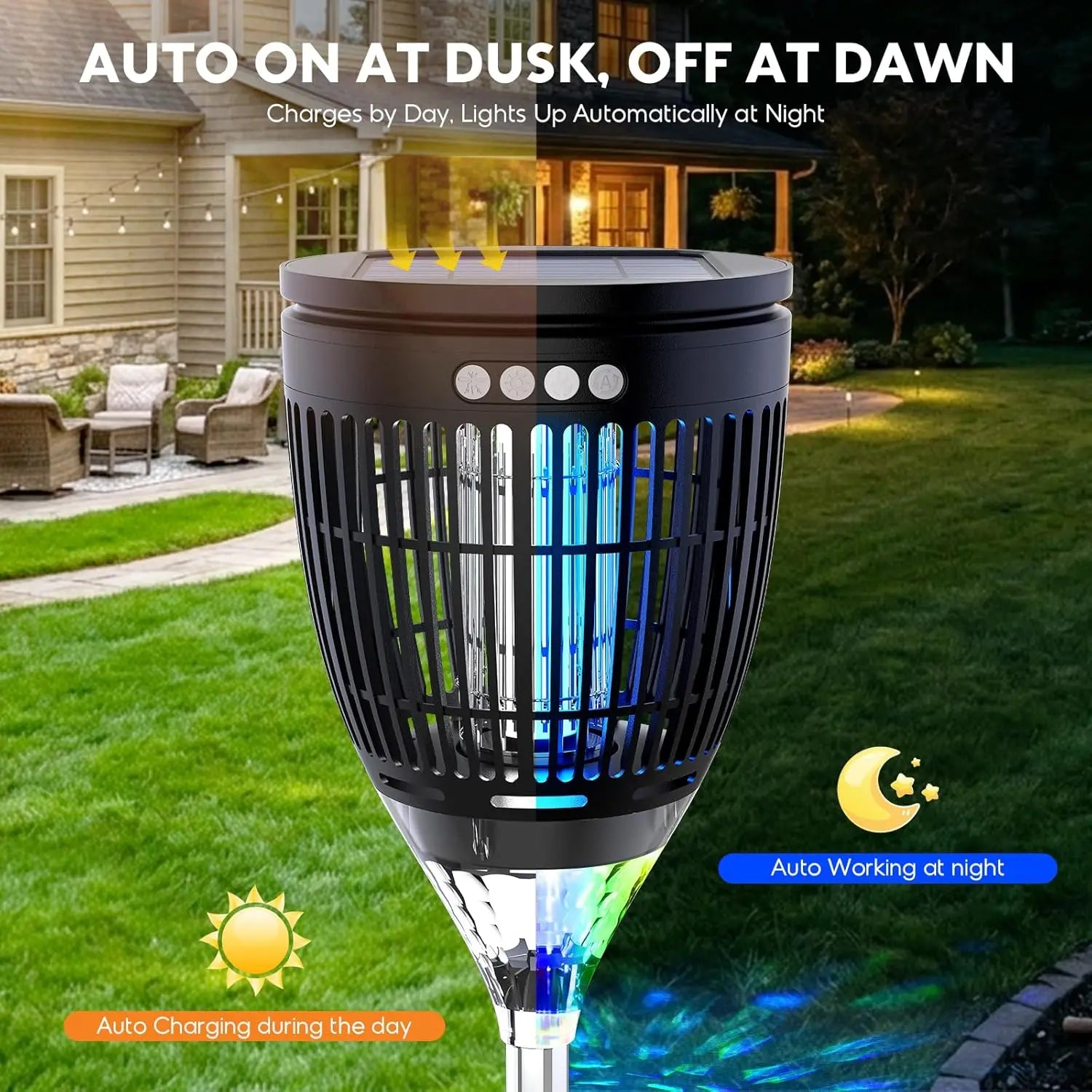 Solar Bug Zapper Outdoor,4200V 3-in-1 Mosquito Zapper 4200V 3-in-1 Mosquito Zapper for Yard Garden 2000 Sq Ft