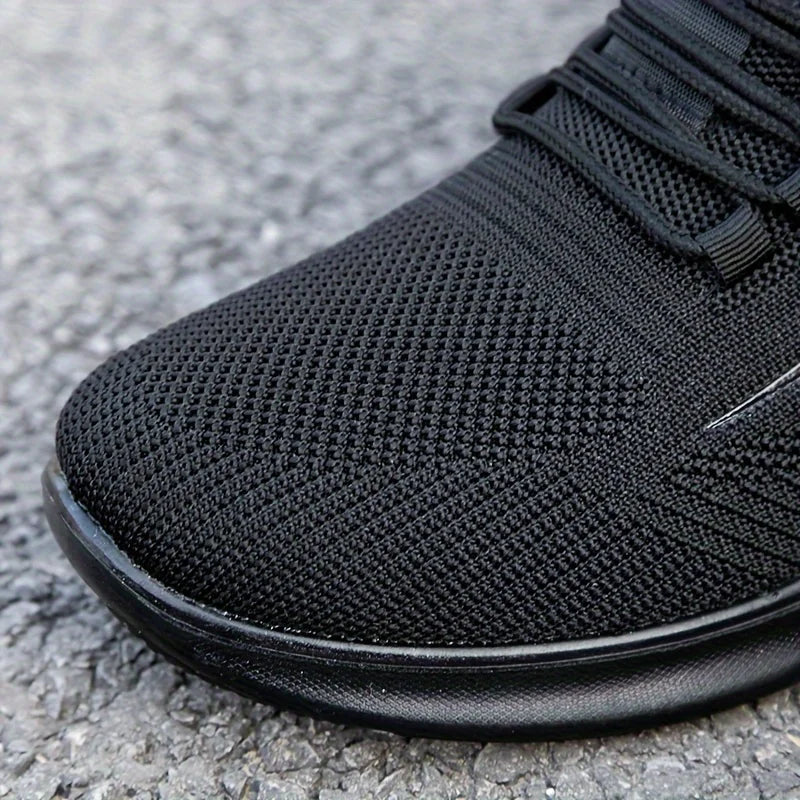 Breathable Lightweight Men's Knit Sneakers Slip Resistant Training Shoes for Running Basketball Black White Sports Shoes PU Sole