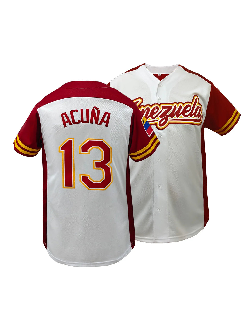 Men's #13 Venezuela Color Block Baseball Jersey Classic Retro Letter Embroidery Breathable Sportswear Short Sleeve T-Shirt