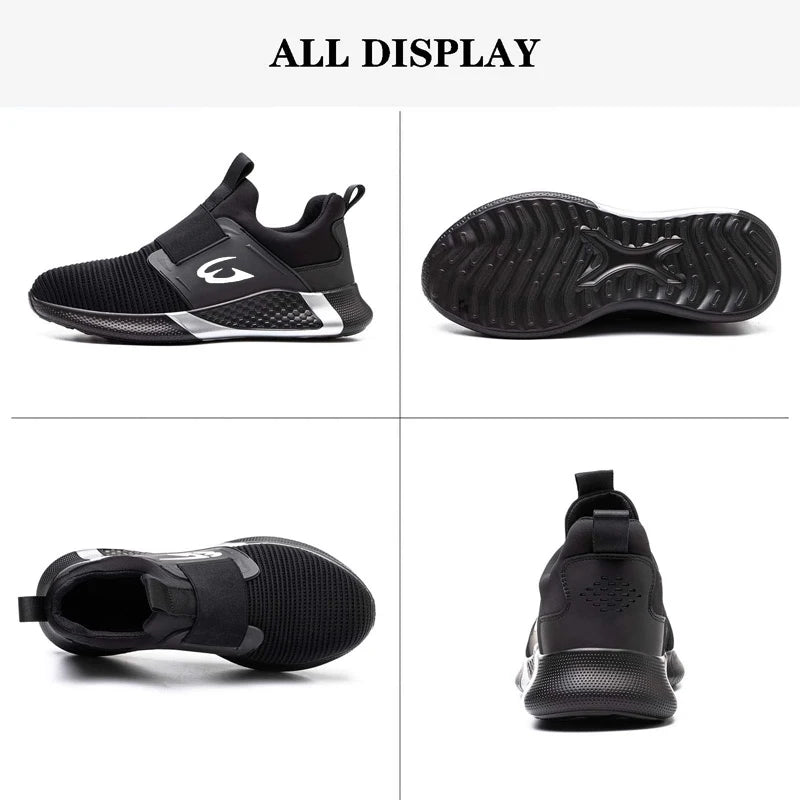 Black Lightweight Work Sneakers Anti-Impact And Anti-Piercing Safety Shoes Comfortable Breathable Construction Working Boots