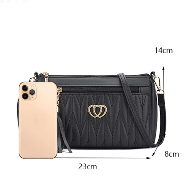 Large Capacity New Fashion PU Leather Crossbody Bags Women Zipper Shoulder Bag Embroidery Thread Purse and Handbags