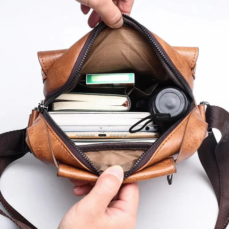 Luxury Brand Vintage Crossbody Bag Leather Shoulder Bag For Men Handbags Brown Black Business Messenger Side Bag Male Flap