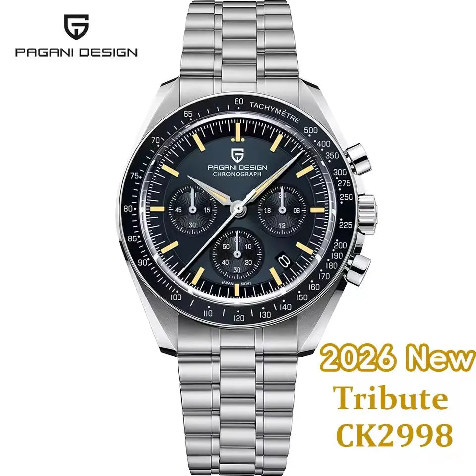 PAGANI DESIGN 2026 New Moon Men's Watches Luxury Quartz Watch For Men VK63 Chronograph AR Sapphire Mirror Ceramic Bezel Luminous