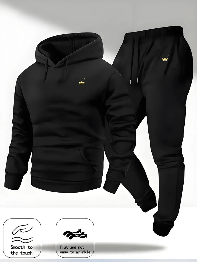 Crown Logo Printed Autumn/Winter Fashion New Hooded Sportswear Outdoor Fashion Versatile Casual Sportswear and Pants