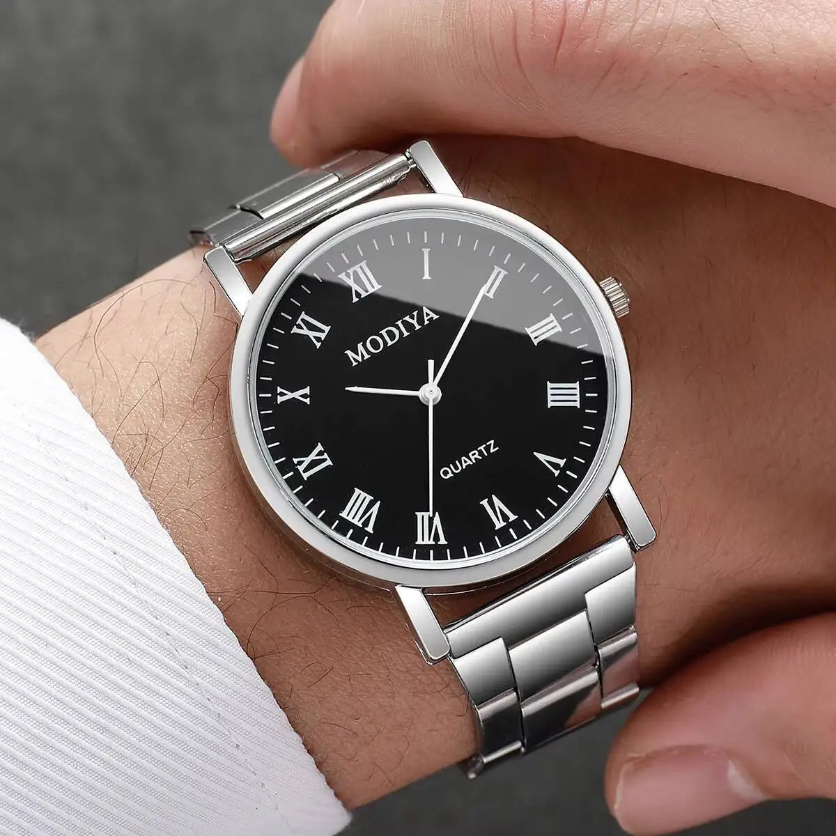 4PCS/Set Fashion Men Business Watches Simple Roma Dial Quartz Wristwatch Jewelry Set Reloj Hombre（Without Box）