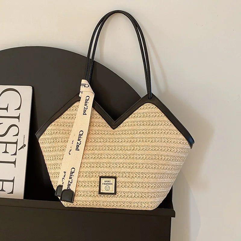 Women's Large Capacity Shoulder Bag Summer Straw Woven Basket Handbag Fashion Female Luxury Designer Beach Bag Bali Shopper Tote