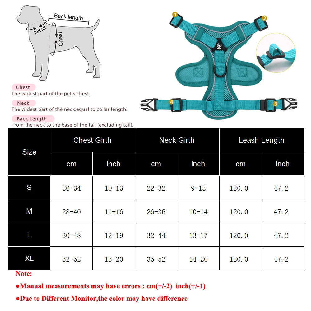 Adjustable Dog Harness Leash Set for Small Medium Dogs Cats Reflective Chest Strap Pets Harnesses Vest Outdoor Puppy Supplies