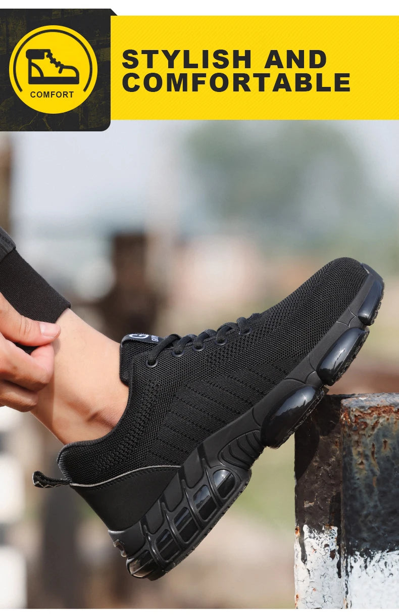 Comfortable Lightweight Black Safety Construction Working Shoes Anti-Smash Anti-Puncture
