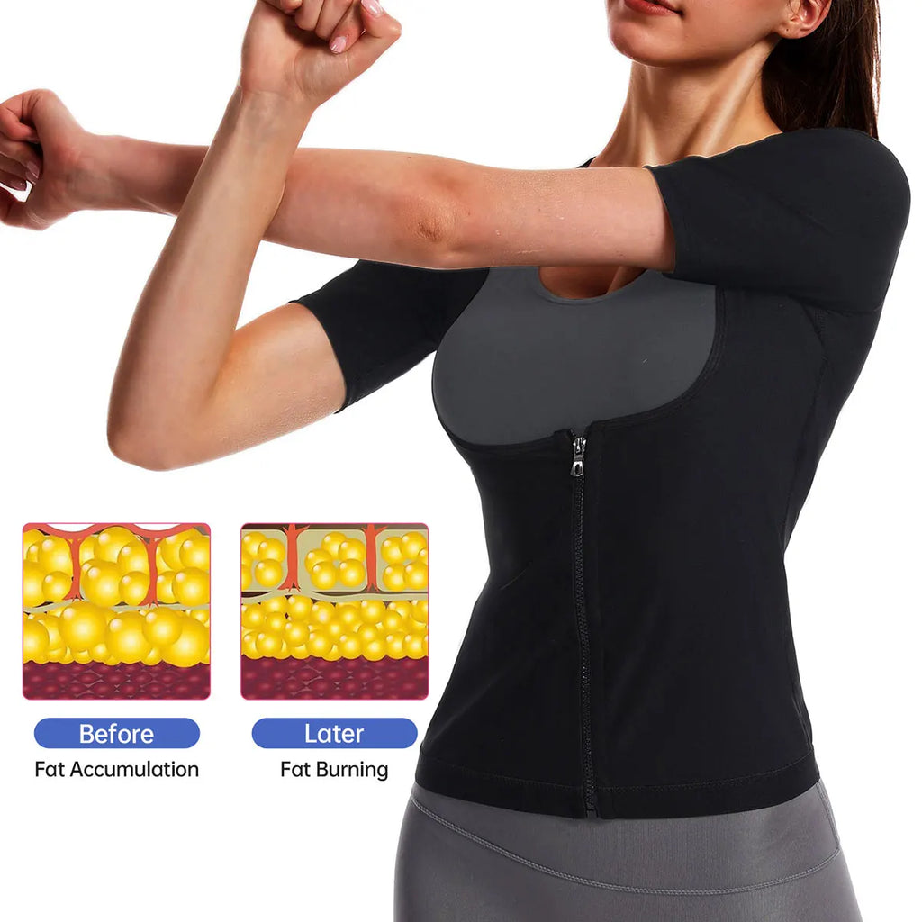 Sauna Suits for Women Weight Loss Slimming Sweat Vest Waist Trainer Fitness Body Shaper Zipper Fat Burn Trimmer Tops