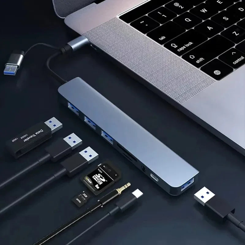 8 In 1 USB Type-C  HUB with Reader Splitter Card USB 3.0 USB 2.0 SD/TF Splitter Card Reader Docking Station for HUAWEI Xiaomi PC