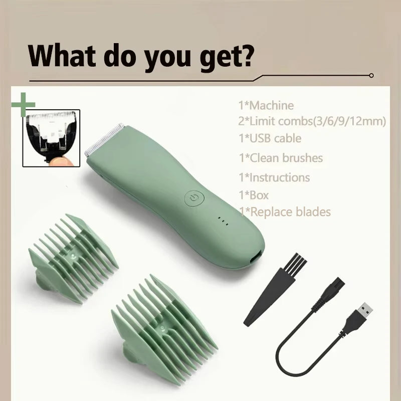 Body Hair Trimmer for Men Balls Waterproof Green Electric Shaver Trimmer Machine for Man Shaving Groin Trimmers Sensitive Areas