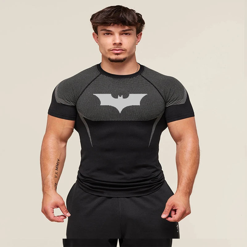 Bat Graphic Compression Shirts for Men Short Sleeve Rash Guard Gym Workout Running Tshirt Summer Athletic Quick Dry Tees Tops