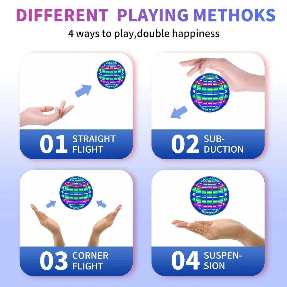Flying ball, automatic spinning ball, LED dazzling lights, floating magic, fan, UFO flying machine, toy, gift, game, sports ball