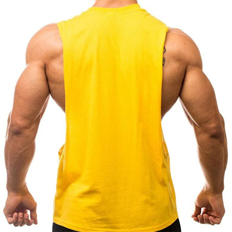 Gym Bodybuilding Running Clothing Summer Cotton Breathable Singlets Mens Training Sleeveless Tank Tops Large Side Slits Shirts
