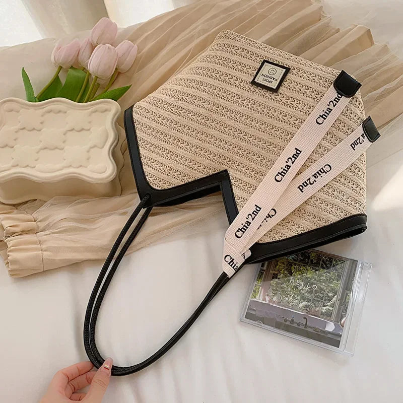 Women's Large Capacity Shoulder Bag Summer Straw Woven Basket Handbag Fashion Female Luxury Designer Beach Bag Bali Shopper Tote