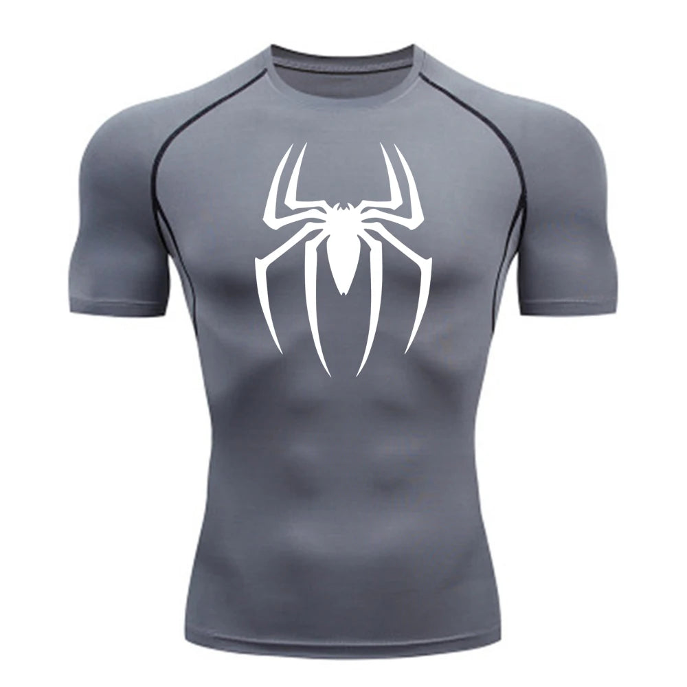 2025 Men's Spider Print Compression Shirt, Quick Dry T-Shirt, Gym Running Jersey, Breathable Short Sleeve, Spring, Summer, S-3XL