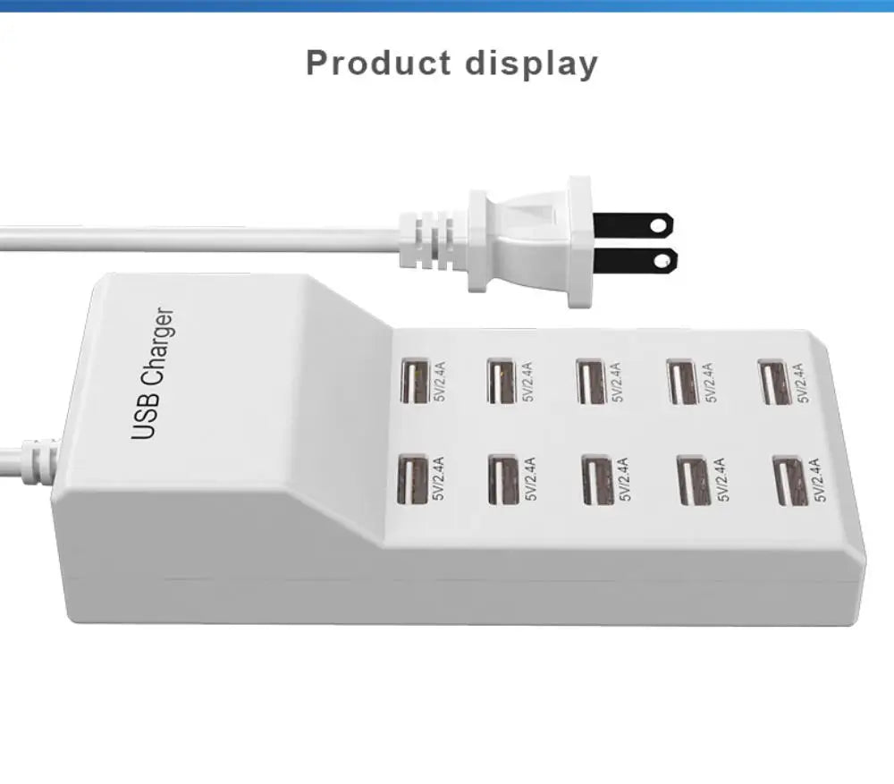 USB Charger 10-Port USB Charging Station for Multi Devices 50W USB Hub Adapter for iPhone Samsung Xiaomi Huawei Extension Socket