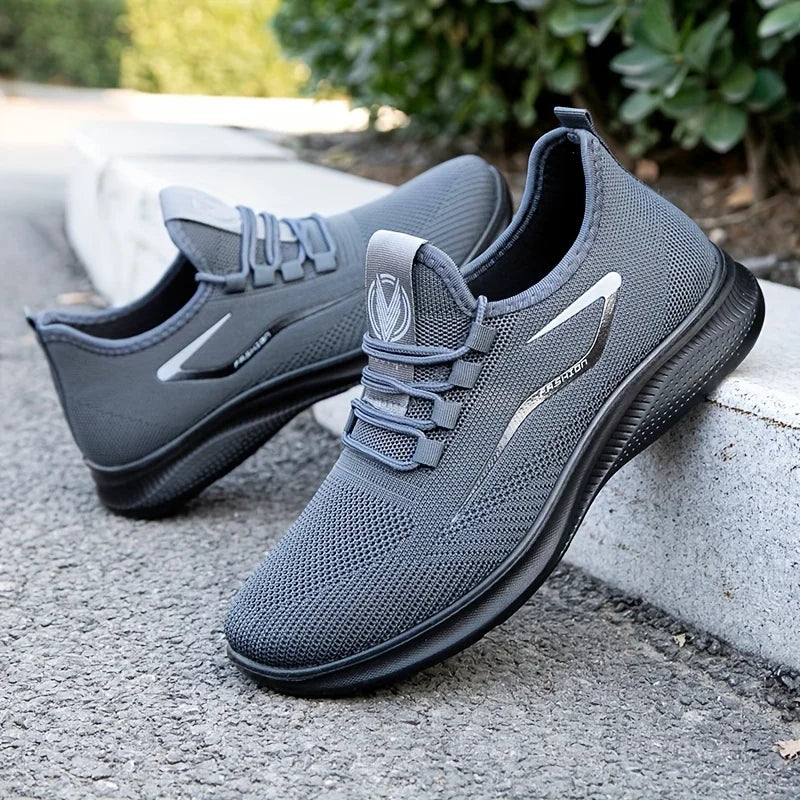 Breathable Lightweight Men's Knit Sneakers Slip Resistant Training Shoes for Running Basketball Black White Sports Shoes PU Sole